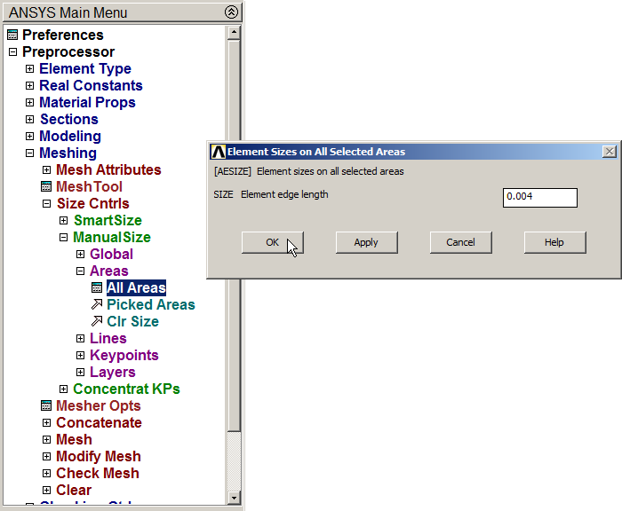 Figure 29. Defining the element size.
