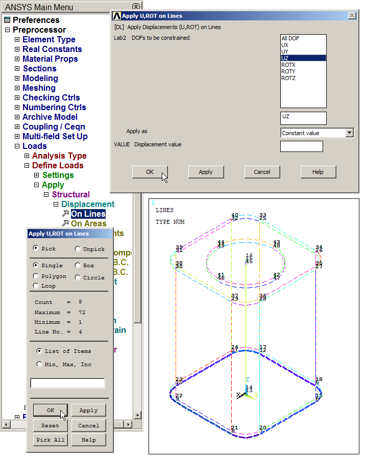 Figure 31. Restriction on the lines at the bottom in UZ direction.