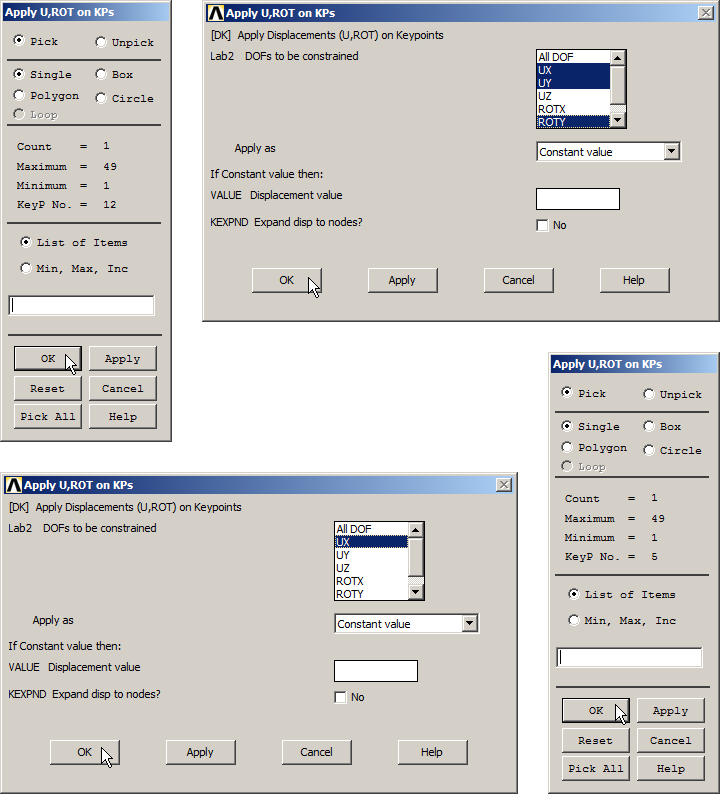 Figure 33. Restrictions at the keypoints 5 and 12 at the basis.