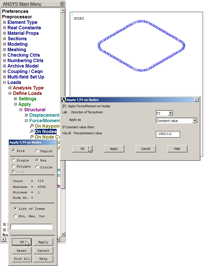 Figure 37. Applying the force in FZ direction.