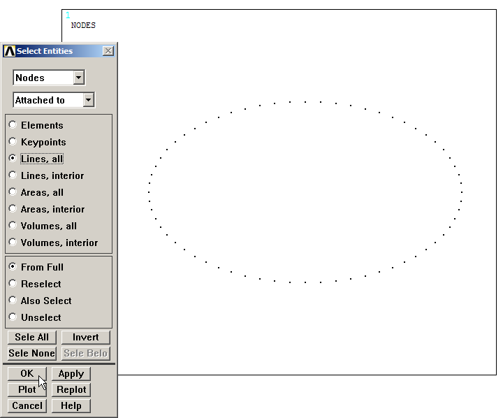 Figure 44. Graphic screen with the nodes of the circular line.