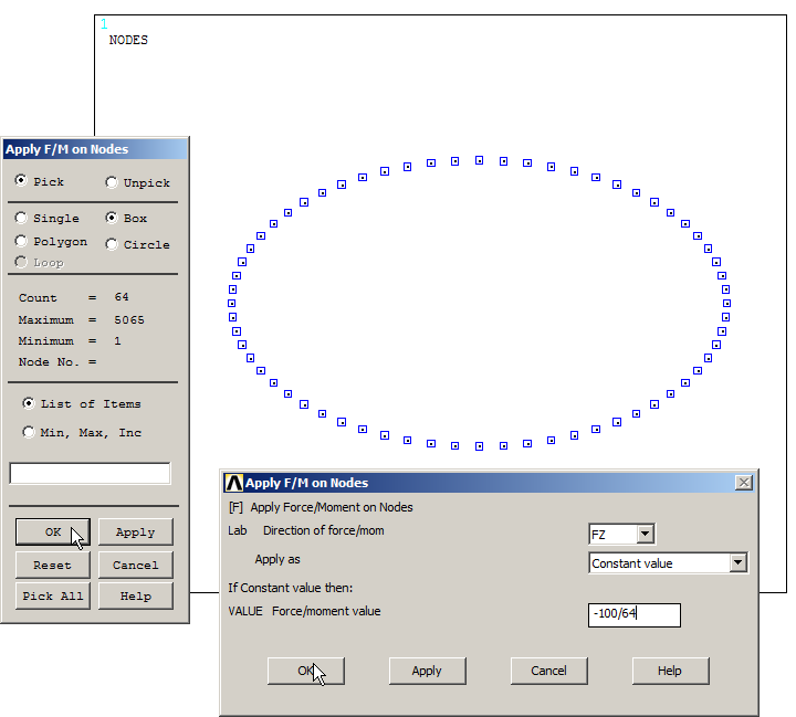 Figure 45. Applying the force on the nodes.