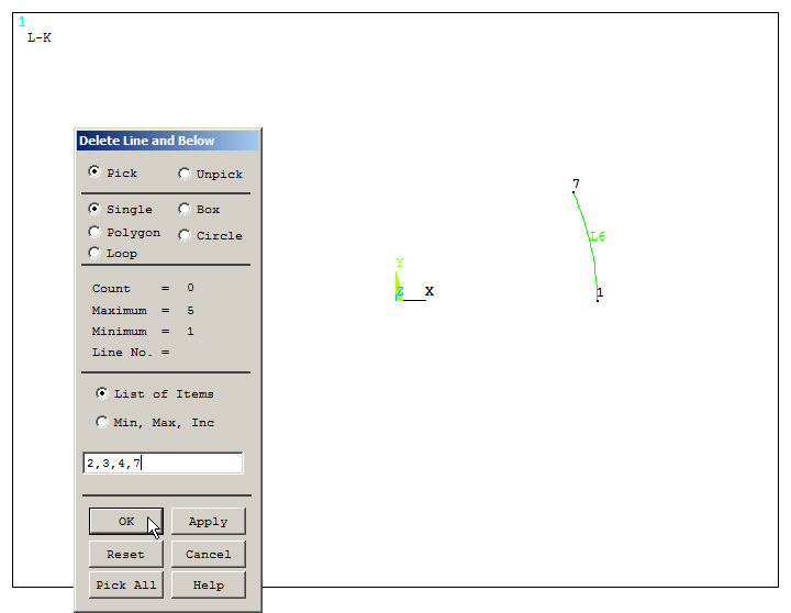 Figure 13. Deleting lines L2, L3, L4 and L7.