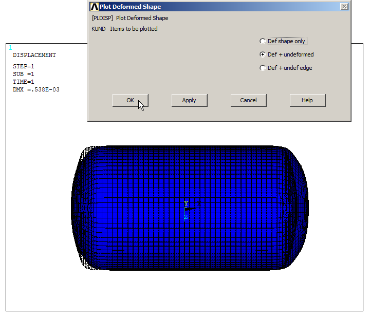 Figure 27. Deformed shape of the pressure tank.