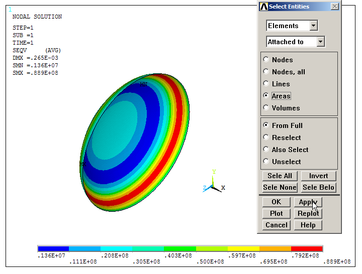 Figure 31. Stress distribution in the spherical cap of the pressure tank.