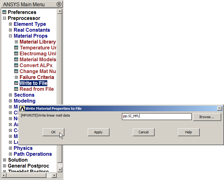 Figure 5. Save the material properties.