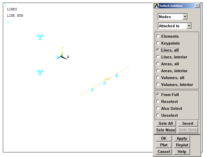Figure 40. Selecting the nodes attached to line L40.