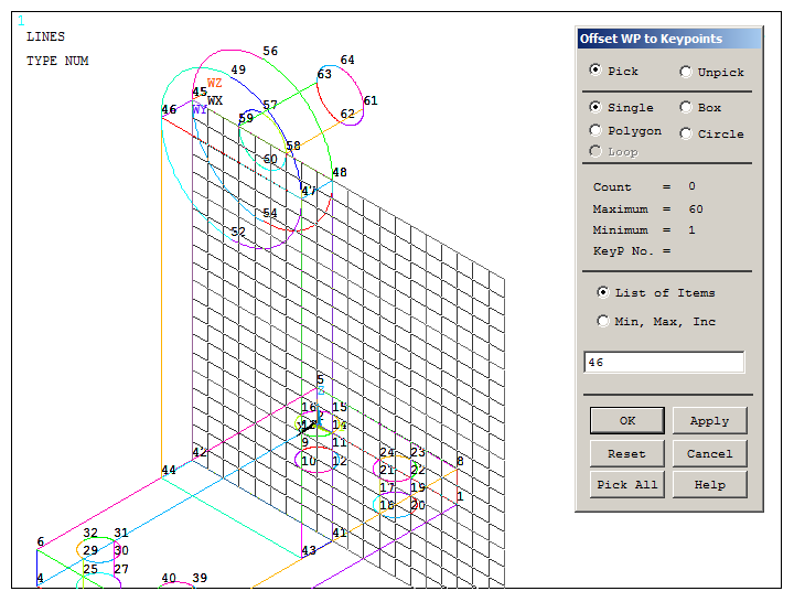 Figure 18. Moving the working plane at keypoint 46.
