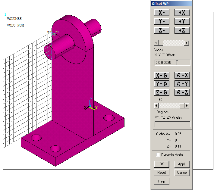 Figure 22. Moving the working plane 22.5 mm in Z direction.