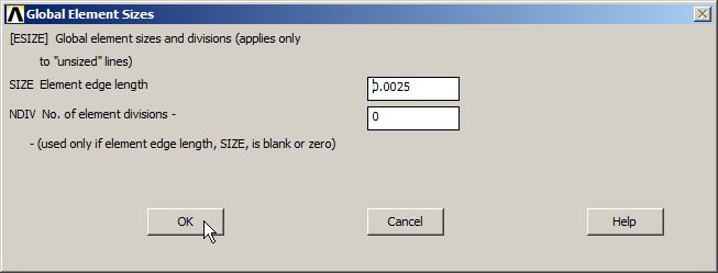 Figure 24. Element size for the mesh.