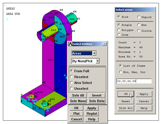 Figure 27. Select areas A53, A60, A55 and A58.