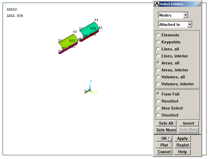 Figure 28. Select the nodes attached to the areas.