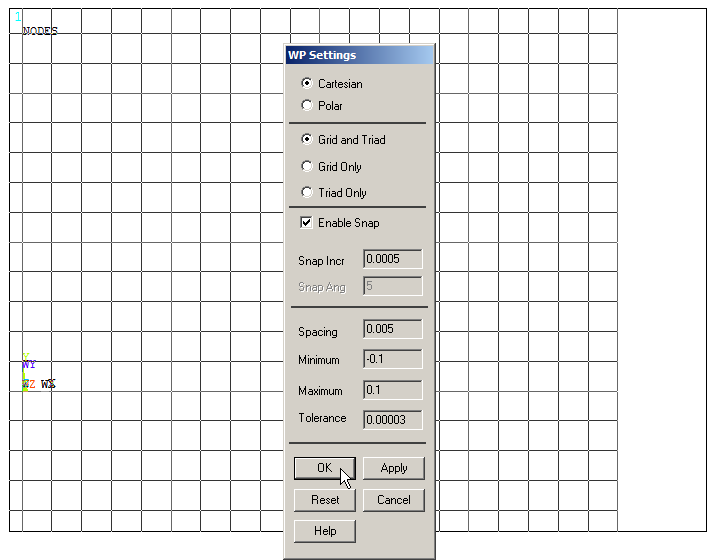 Figure 4. Grid for the working plane.