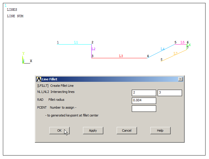 Figure 7. Radius of curvature between lines L2 and L3.