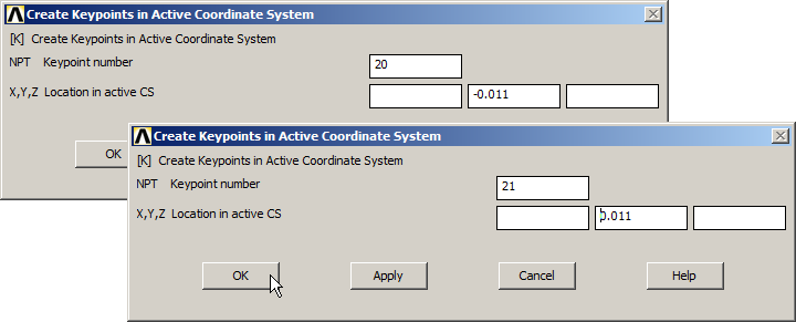 Figure 11. Create two keypoints for the axis of revolution.