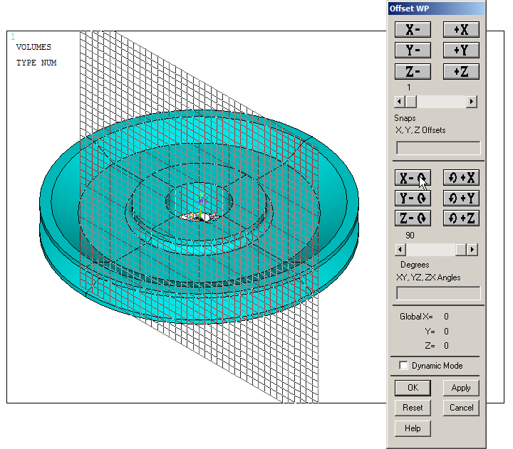 Figure 14. Pulley model and working plane.