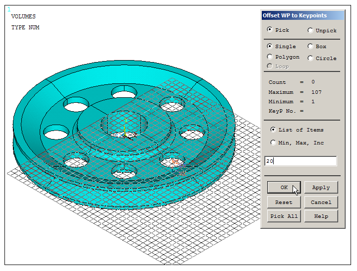 Figure 22. Move the working plane at keypoint 20.