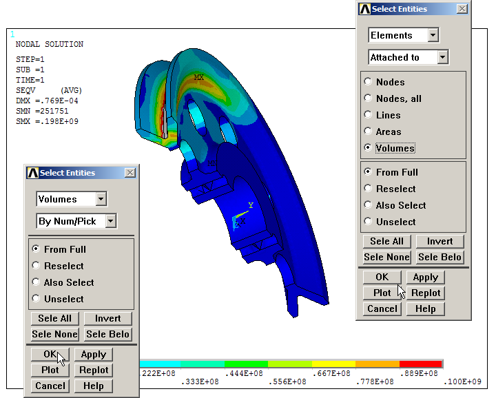 Figure 40. Stress distribution in a particular part of the model.