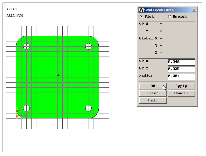 Figure 11. Define the circular area for the hanger.