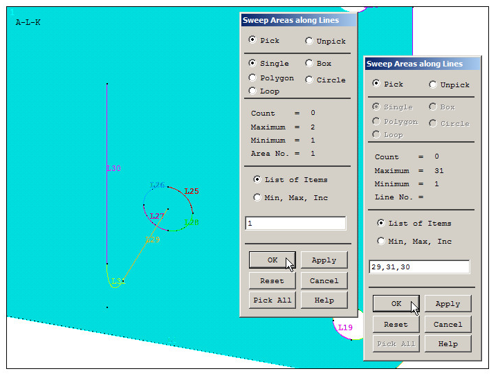 Figure 18. Sweep Areas along Lines.