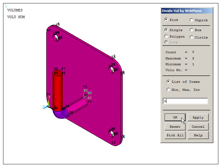 Figure 23. Divide the volume 5 by working plane.