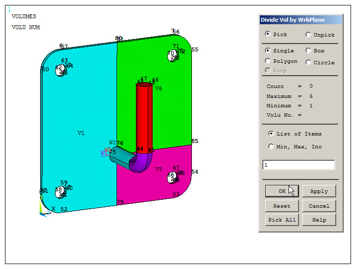 Figure 27. Divide the volume 1 by working plane.